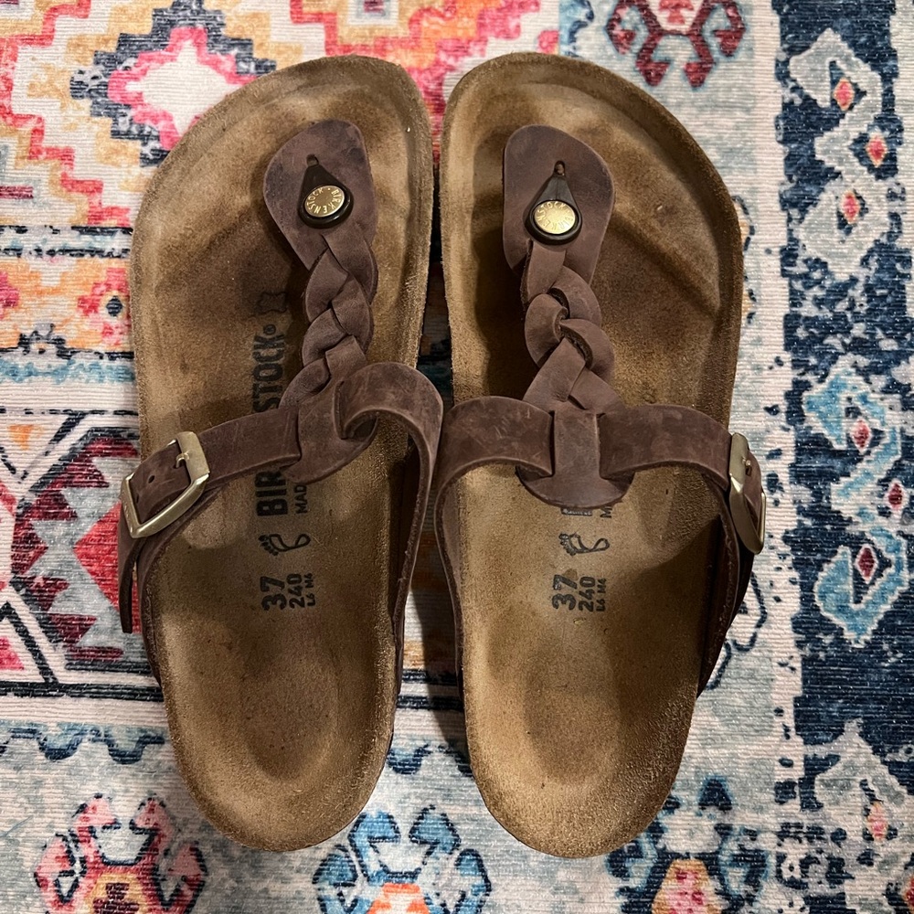 Birkenstock Brown Leather Braided Sandals - worn 2 times